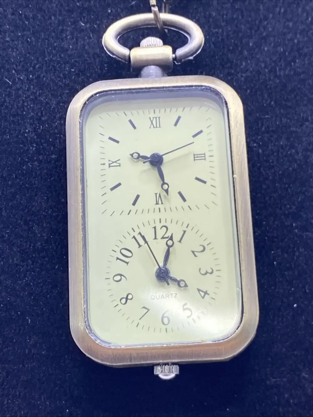 Brass Twotime Dual Time Pocket Watch Necklace Works New Battery